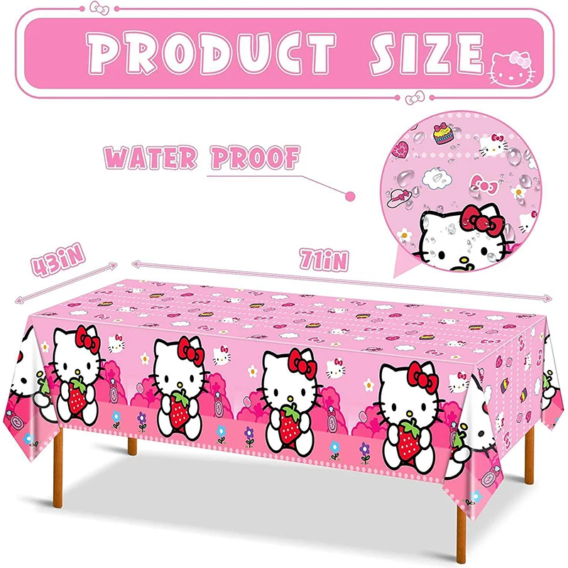 

Hello Kitty Tablecloth Happy Birthday Decorations Cartoon Kawaii Table Cloth Kuromii Cat Baby Shower Girls Favors Party Supplies