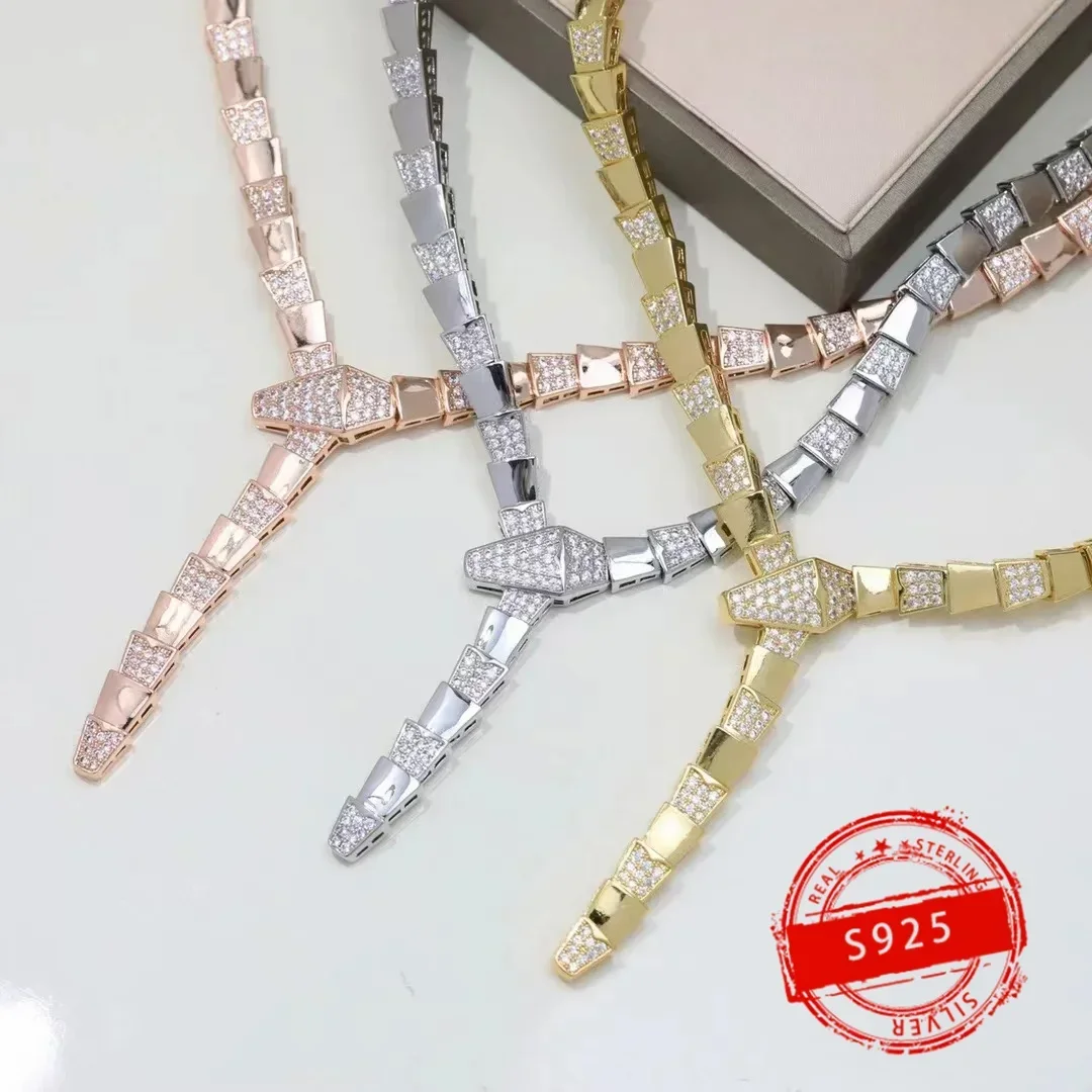 2024 New 1:1 Customized Popular Brand S925 Silver Snake Bone Diamond Necklace Fashion Trend Birthday Party Gift