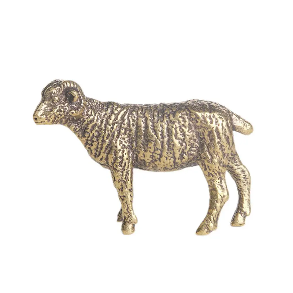 Vintage Desktop Sheep Decor Retro Brass Craft Ornament Small Brass Sheep Statue Household Tabletop Decoration Desktop Ornament