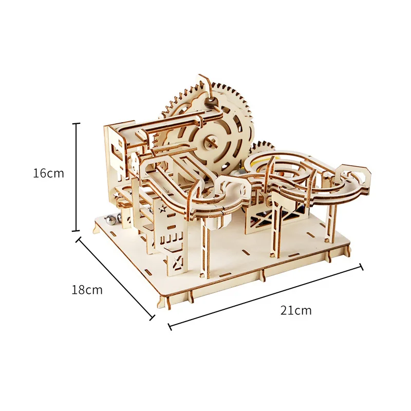 Quebra-cabeça de madeira 3d para crianças, presente, montanha-russa, corrediça de mármore, kit de madeira, modelo mecânico elétrico, brinquedo diy de construção