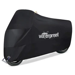 All Season Black Waterproof Sun Motorcycle Cover, Motorbike Cover Universal Weather Sun Outdoor Protection with Storage Bag