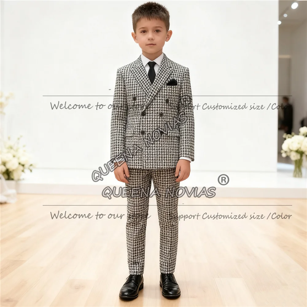Costume en laine à chevrons pour garçon, tenue pour mariage, Blazer à Double boutonnage, pantalon, ensemble 2 pièces, fête formelle pour enfants, smoking, 2025
