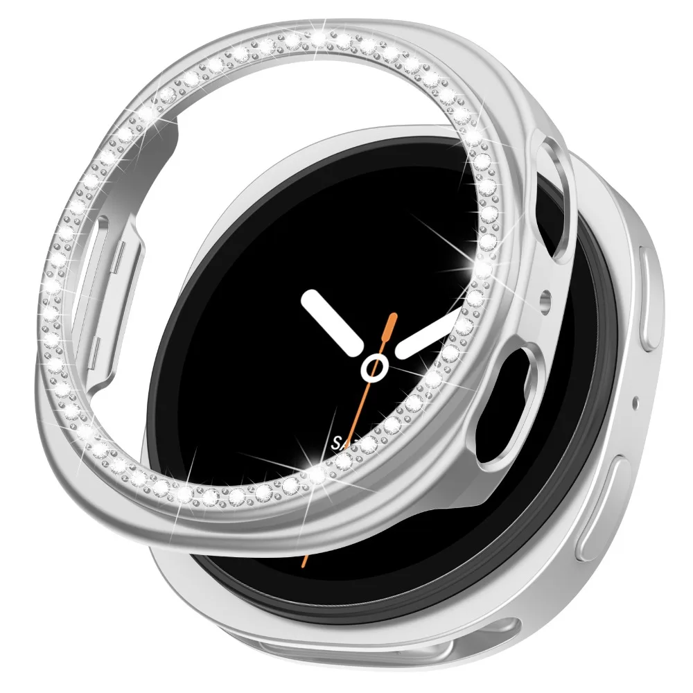 Case for Samsung Galaxy Watch 8 40mm 44mm Protective Case Plastic Hard Bumper Row Diamond Encrusted Shiny Cover No Glass