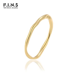 F.I.N.S Simple Wave Pattern Irregular S925 Sterling Silver Ring Slim Stackable Female Rings for Women Girls Fine Jewelry