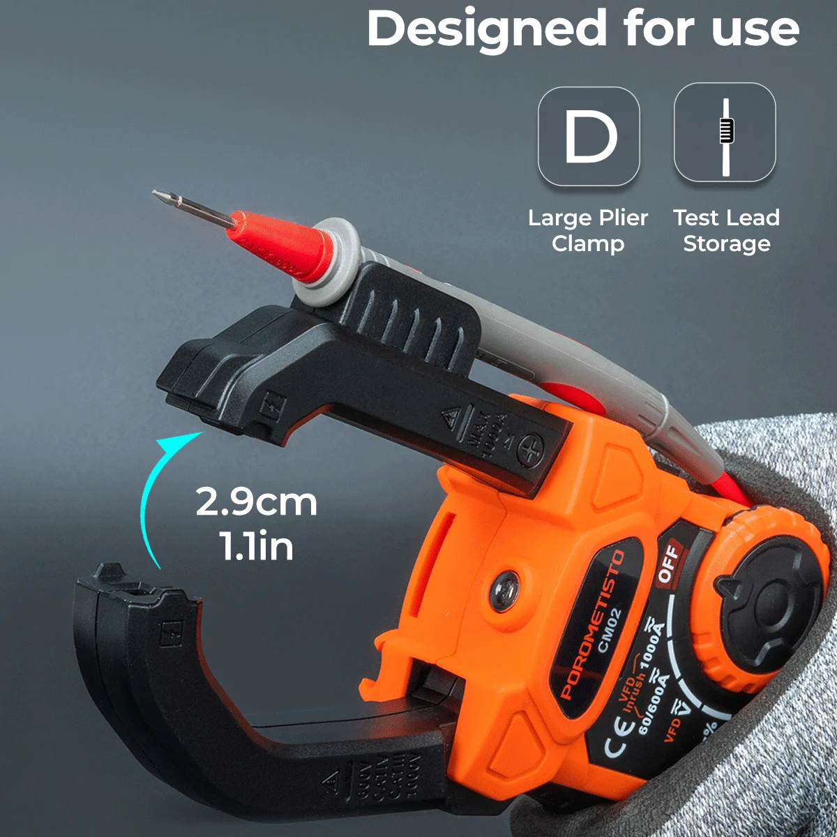 POROMETISTO CM02 Digital Clamp Meter 1000A 1000V AC/DC Multimeter True RMS Capacitance NCV VFD REL Ohm Hz Temp Ammeter Tester