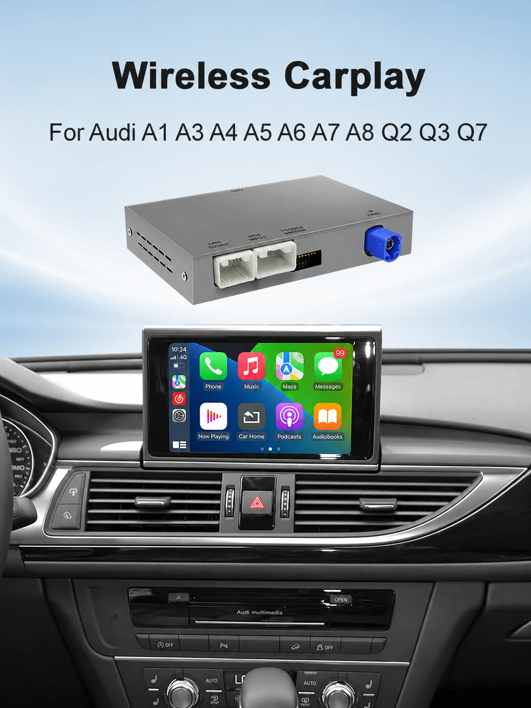 AUTOABC Wireless CarPlay Nachrüst-Kits für Audi A6 A7 2012-2016 HN+R System Android Auto Rückfahrkamera Airplay Interface Decoder