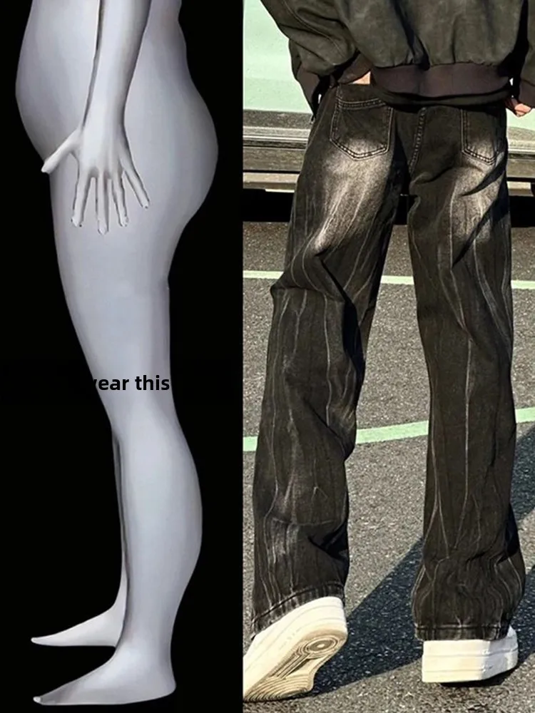 

Американские джинсы в стиле High Street с узором молнии, рабочие, мужские, весенне-осенние, прямые, свободные, универсальные, расклешенные, с эффектом потертости