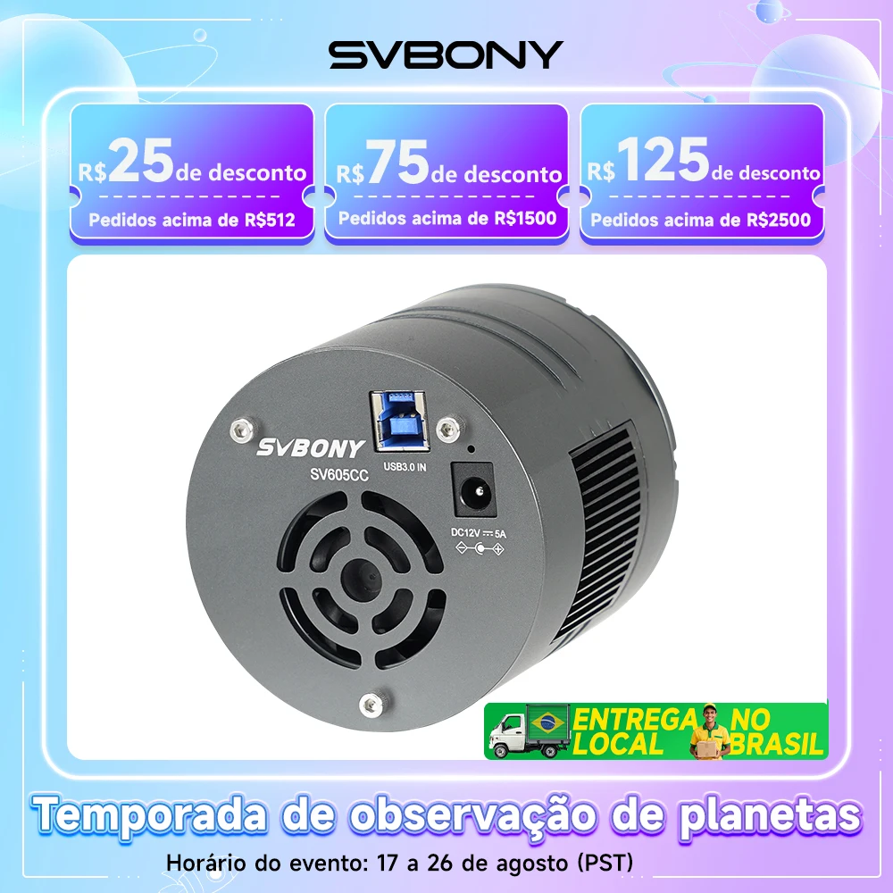 Câmeras Refrigeradas SVBONY SV605CC, Câmera de Telescópio Colorida CMOS IMX533 de 9MP, Acessório de Astronomia para Astrofotografia de Céu Profundo