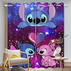 Stitch Cartoon Curtains for Kids, Polyester Shade Curtains, Window Curtain, Cute Home Decoration, Living Room, 2 Tablets Sets