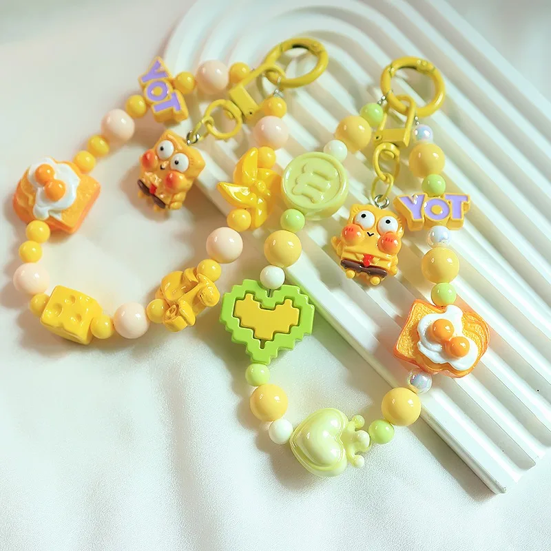 Kawaii SpongeBob Key Chains Cartoon Figure Phone Pendant Decorations Beaded Bracelet Jewelry Keychains Backpack Accessories Gift