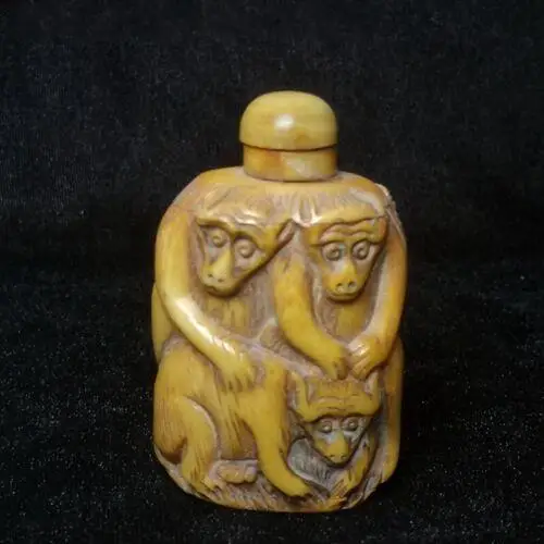 

Asian Collection Ornaments Hand Carved Old Chinese Lovely 3 Monkey Snuff Bottles Decorative Item