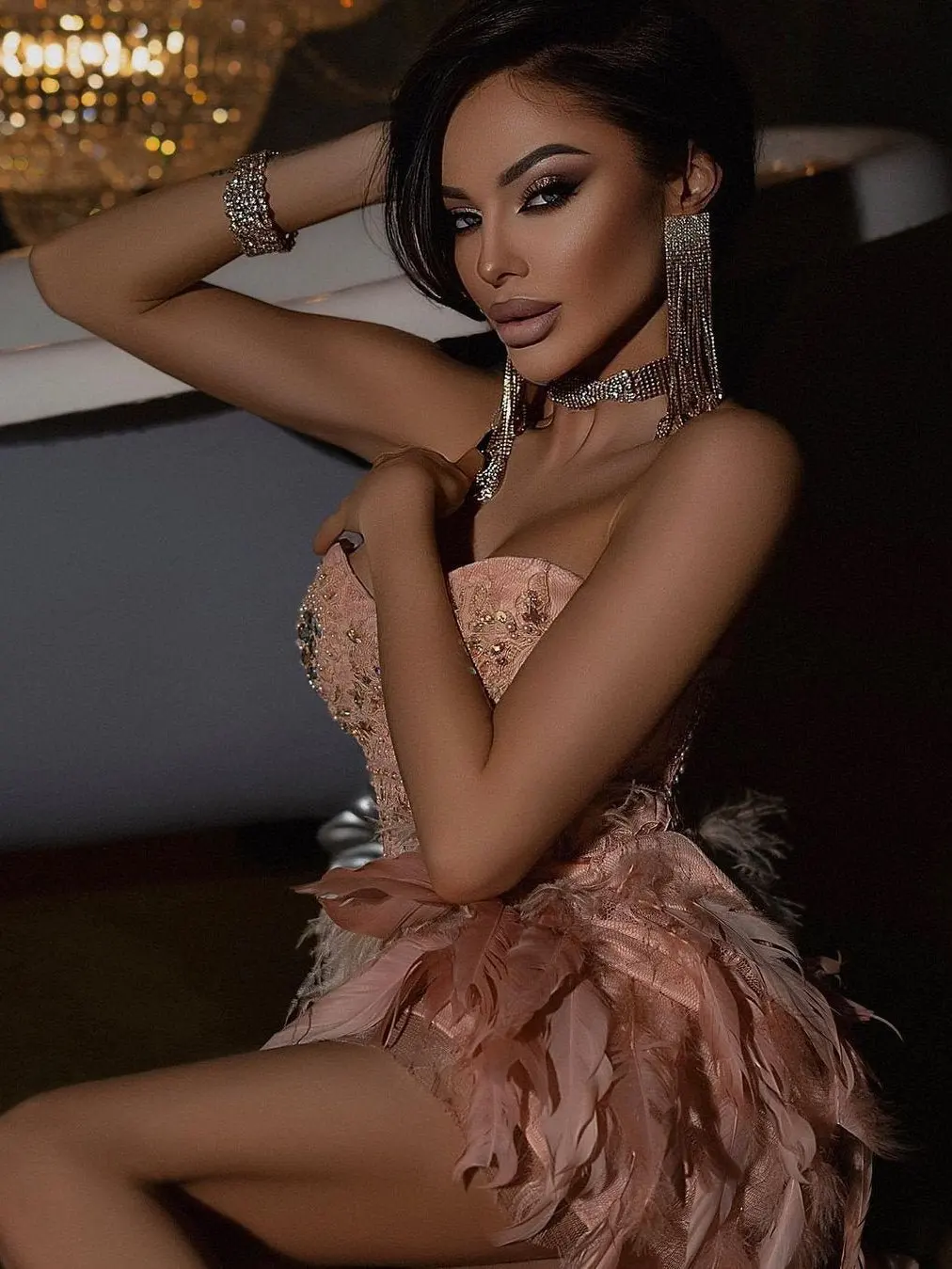 

Ostrich Feather Mermaid Prom Gown Sexy Mini Sweethrat Neck Beads Lace Appliques Birthday Party Homecoming Dress Robe De Soirée