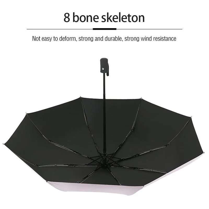 Automatic Rain & Sun Umbrella Black Coating Parasol Anti-UV 3 Folding Wind Resistant Auto Luxury Big Windproof Women Men 8Ribs