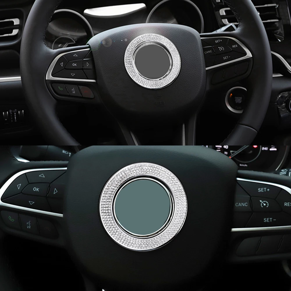 DIYSMART Bling Steering Wheel Emblem Logo Sticker for Jeep Cherokee Grand Cherokee 2022 - 2014 Car Interior Metal Badge Decal
