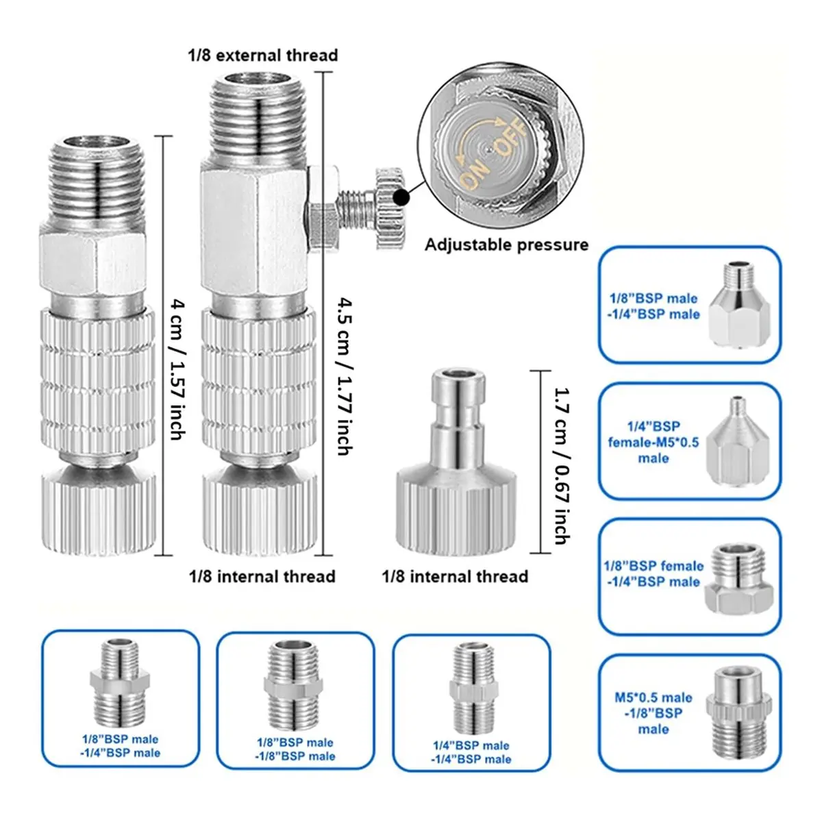 Fits for 14 Pcs Airbrush Adapter Set, 1/8 and 1/4 Inch Male/Female Connectors, Quick Disconnect