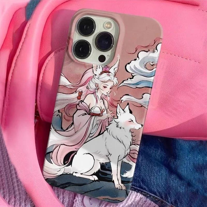 Funda de teléfono Mythhical Fantasy Oriental Fox-Spirit & Beauty Enchanting & Grace para iPhone 16 15 14 11 12 13 Pro Max Plus contraportada