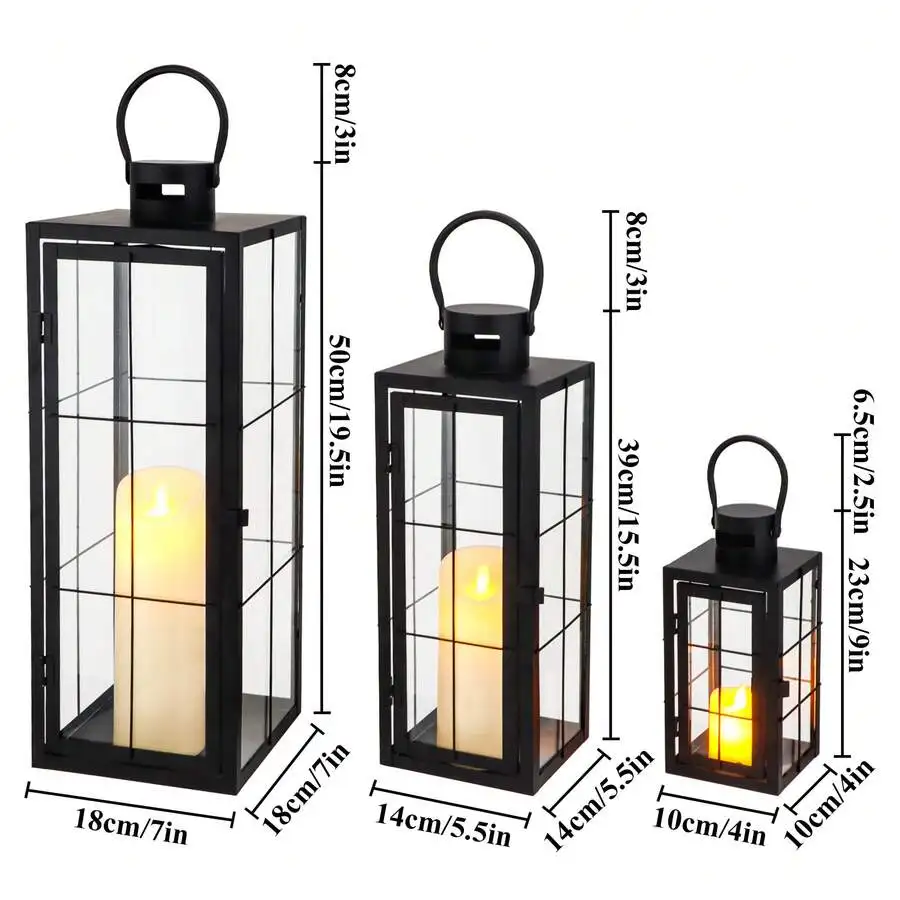 Set Of 3 Decorative Candle Lantern Vintage Metal Candle Holder With Tempered Glass Perfect For Garden Yard Patio Wedding Parties