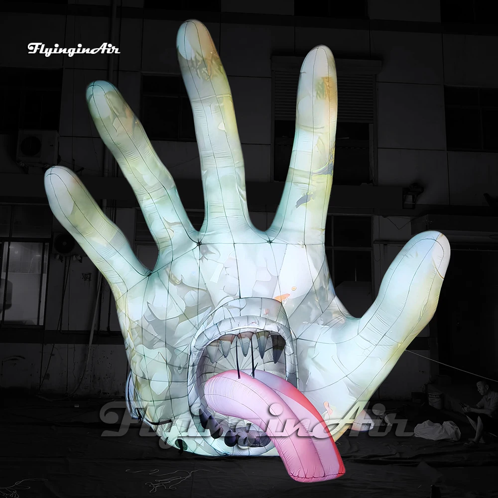 6m Scary Giant Inflatable Cannibal Monster Hand with Sharp Teeth And Long Tongue For Halloween Haunted House Yard Decor