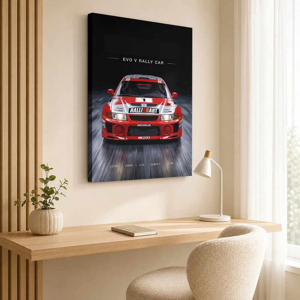 Sleek Japanese Evo V Rally Car Framed Canvas Poster Personalized Photo Modern Minimalist Style Garage Wall Paintings Decoration
