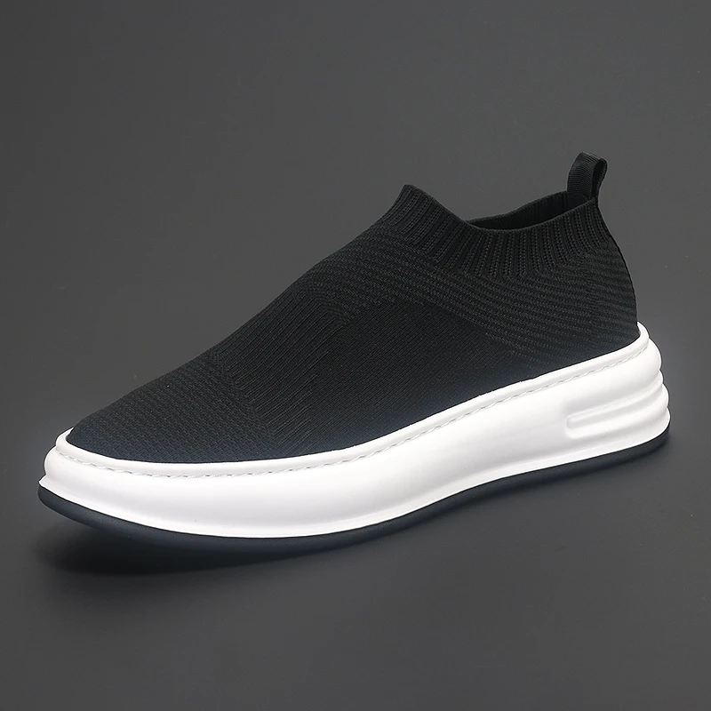 

British Fashion Fly Weaving Mesh Shoes Thick Soles Increase Casual Low-top Board Shoes with a Lazy Man Slip-on Men's Socks Shoes