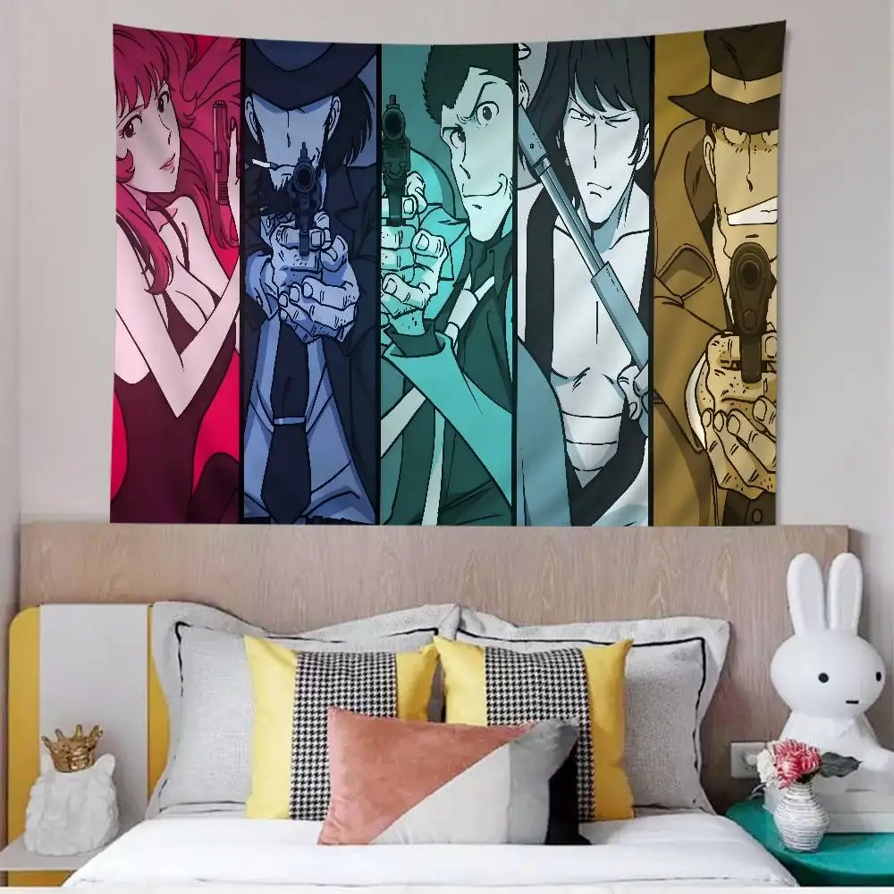 Japanese Anime Lupin The Third Printed Large Wall Tapestry Hanging Tarot Hippie Wall Rugs Dorm Cheap Hippie Wall Hanging