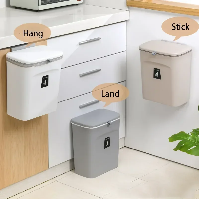 7/10L Kitchen Cabinet Door Hanging Garbage Can Wall Mounted Recycling Basket with Lid Kitchen Accessories