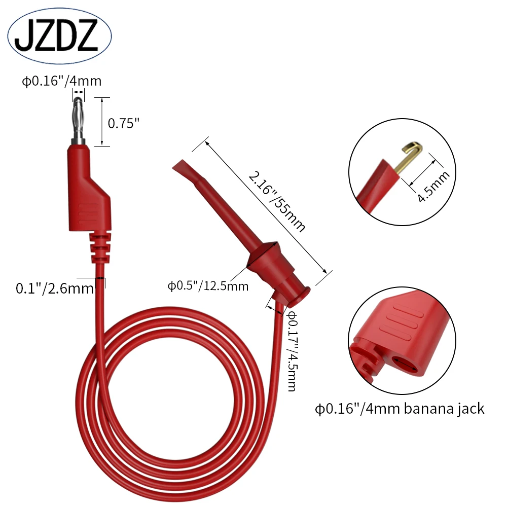 Imagem -03 - Jzdz-banana Plug para Test Clip Hook Multímetro Test Leads Linha de Cabo Faça Você Mesmo Fio de Teste Elétrico mm 100cm 700542 Pcs