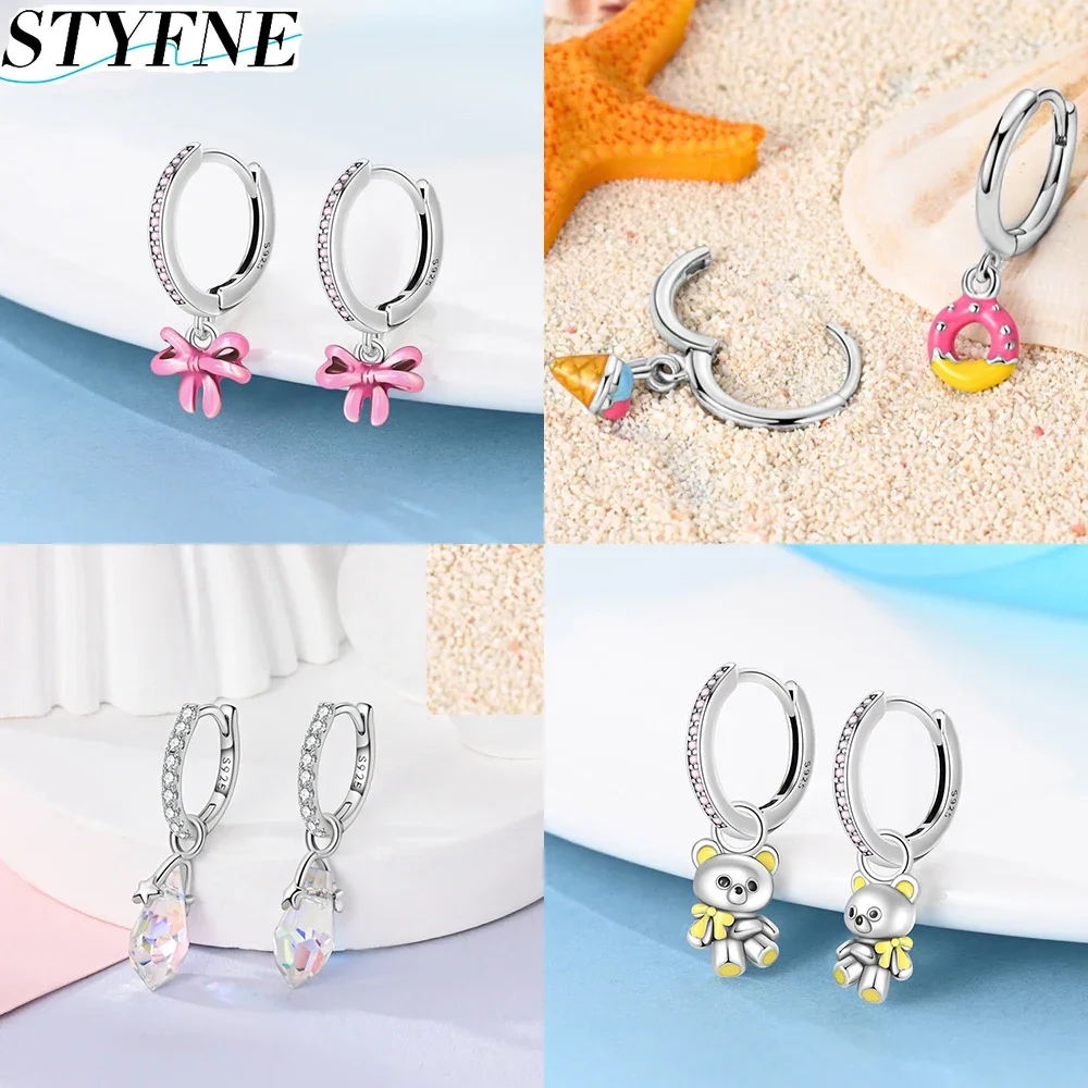 925 Sterling Silver Original Plant Insect Series Pink Gradient Color Butterfly Earrings for Women's Jewelry Holiday Gift