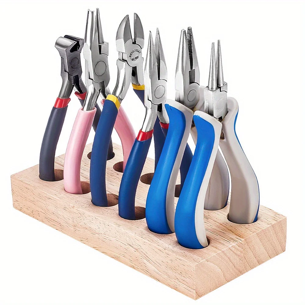 

Hardwood Plier Organizer Rack with 12 Holes Compact Storage for 6 Pliers Jewelry Tools Holder Space Saving Workshop Block