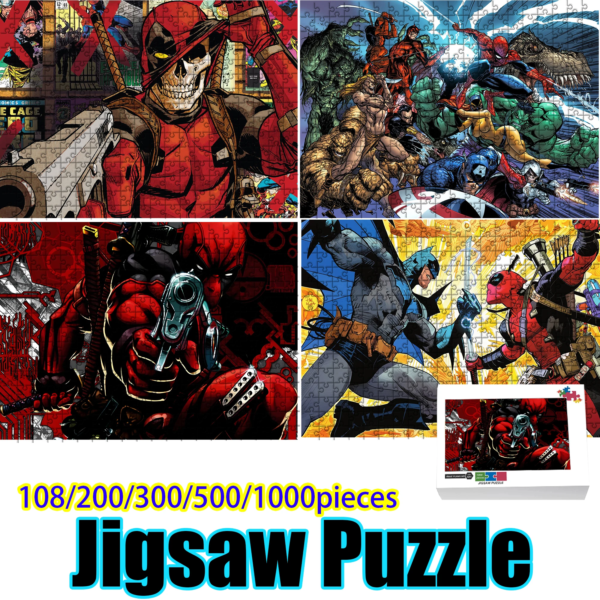 

Deadpool & Marvel Heroes Jigsaw Puzzle, 108-1000 Pcs Wooden Puzzle, Chaotic Battle Scene Design, Challenging Game for Puzzle