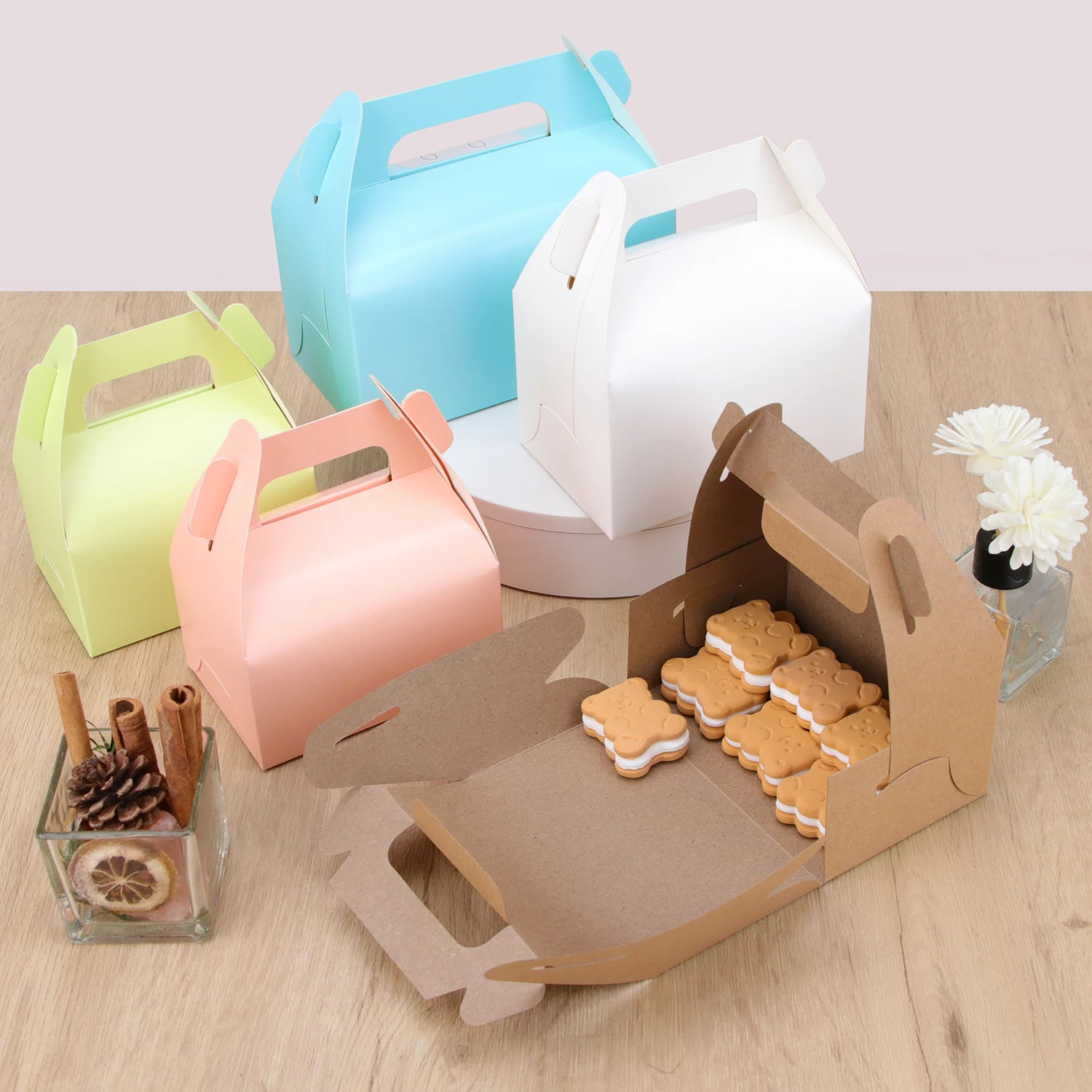 10 stücke/20 stücke/Pappe Geschenk Kuchen Box Dessert Geschenk box rosa grün Hochzeitstag bequem tragen Karton