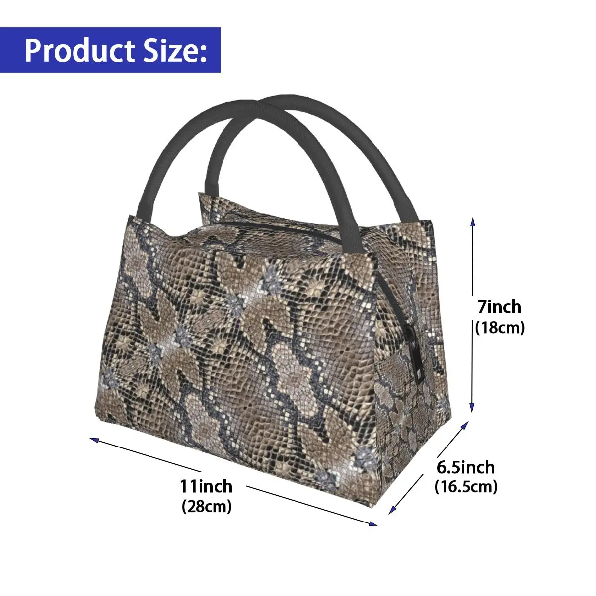 Classic Snakeskin Lunch Bag Grey and Silvers Snake Skin Portable Lunch Box Travel Custom Cooler Bag Oxford Thermal Tote Handbags