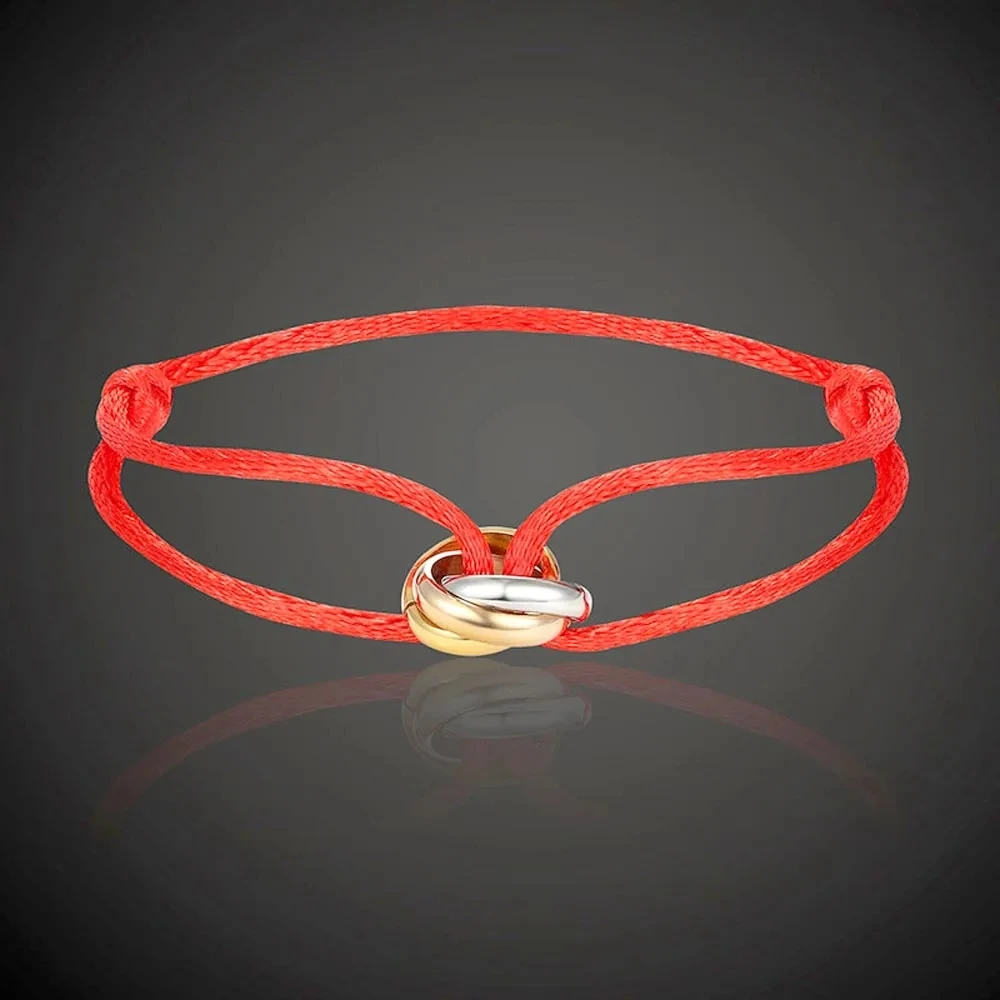 Hand-Woven Three-Color Small Three-Ring Red Rope Couple Gift Bracelet For Men And Women