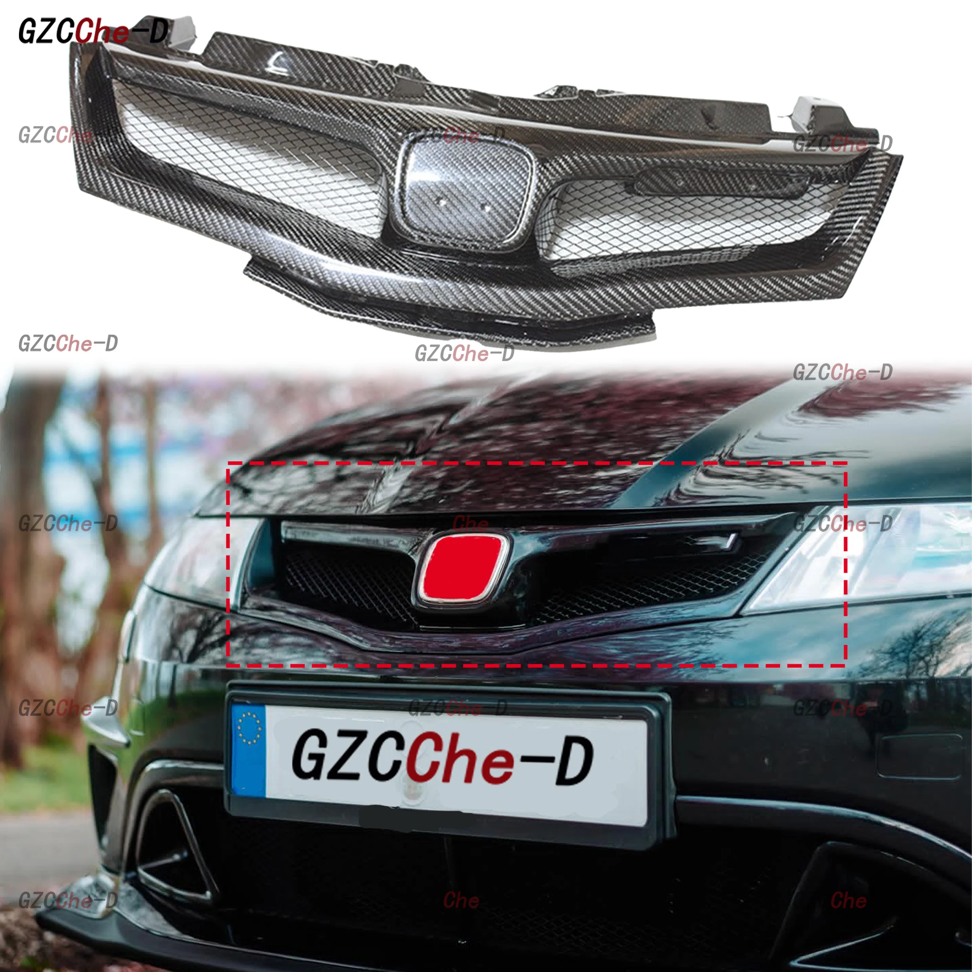For the 2006-2012 Honda Civic FN2 TYPE R genuine carbon fiber glossy black front grille Mugen style car grille
