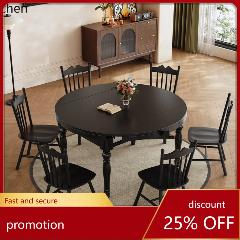 

YFY Solid Wood Dining Table and Chair Set Walnut Color Extendable Square and Round Dual-use