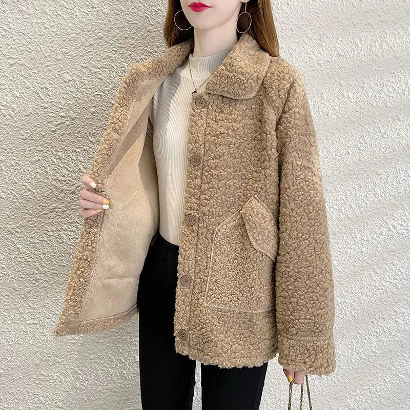 

Lamb Fur Coat Women's New Fur Integrated Korean Version Loose and Slimming Versatile Internet Famous Warm Top