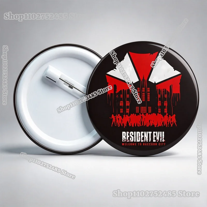 Resident Evil Pin Badge Round Brooches Pinback Button Umbrella Corp Horror Themed Lapel Pins Cosplay Decor for Backpack Garment