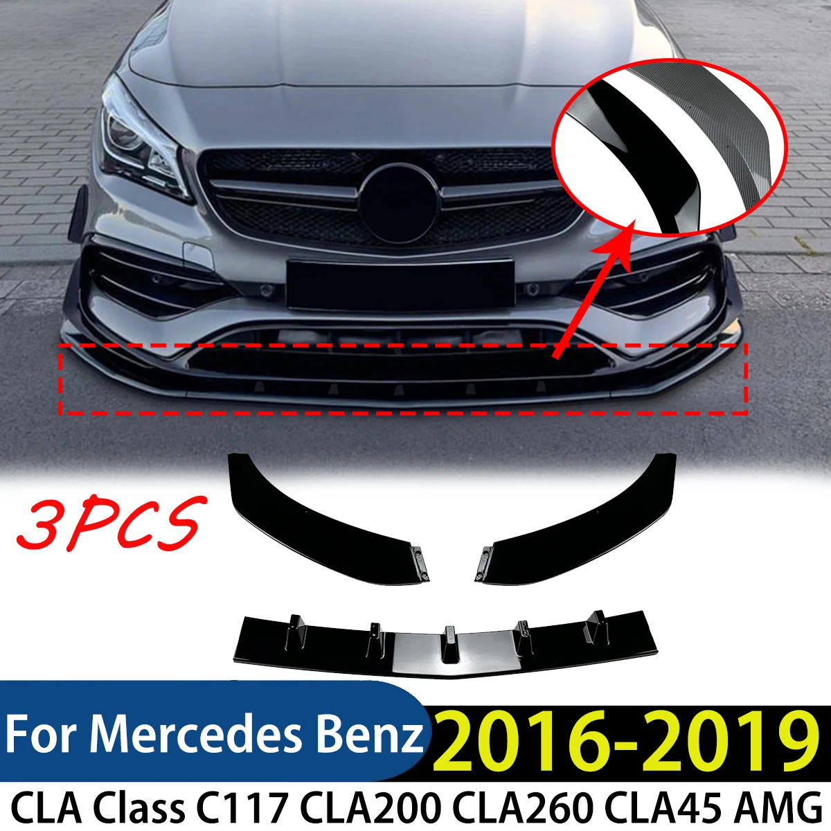

Для Mercedes Benz CLA Class C117 CLA200 CLA260 CLA45 AMG 2016-2019 передний бампер, сплиттер, спойлер, отделка губ, нижняя защита, лезвие