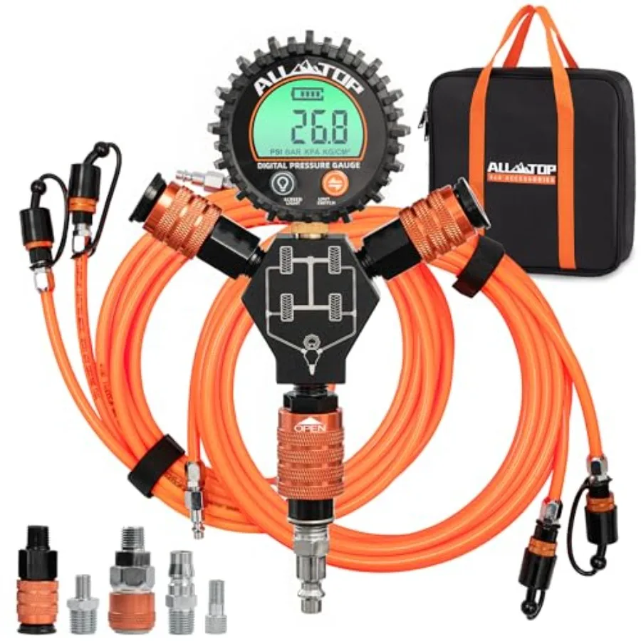 4 Tire Inflation Deflation System Up to 200 Wheelbase Rapid High-Flow Air Up Down Kit with Digital Pressure Gauge and W