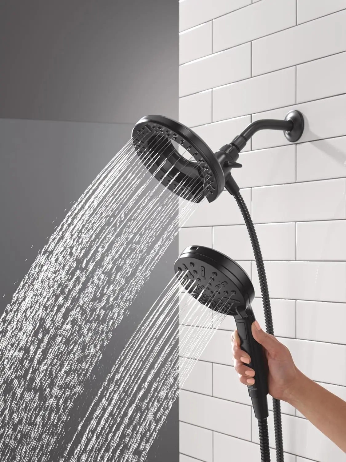 6-Setting 2-in-1 Dual Shower Head with Handheld High Pressure Spray, Matte Black Detachable Design, 1.75 GPM Flow