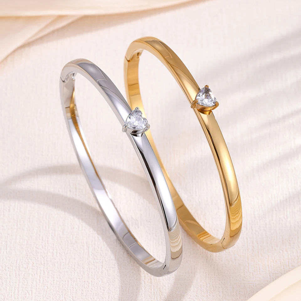 ZAKOL 3-teiliges Set 316 Edelstahl-Armbänder Glänzender Herz-Zirkon Offener Armreif Valentinstag Gestapeltes Handgelenk-Schmuckset Geschenke – Detail 15