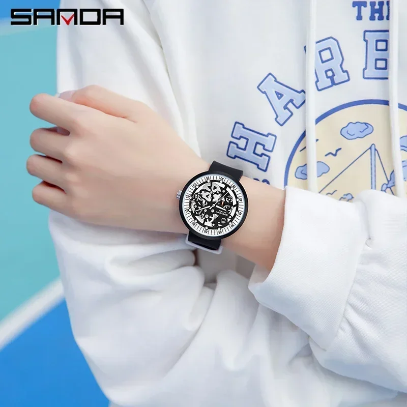 Sanda Fashion Trend Reloj electrónico Silicona Cool Hollow Reloj desmontable Reloj impermeable para hombres y mujeres