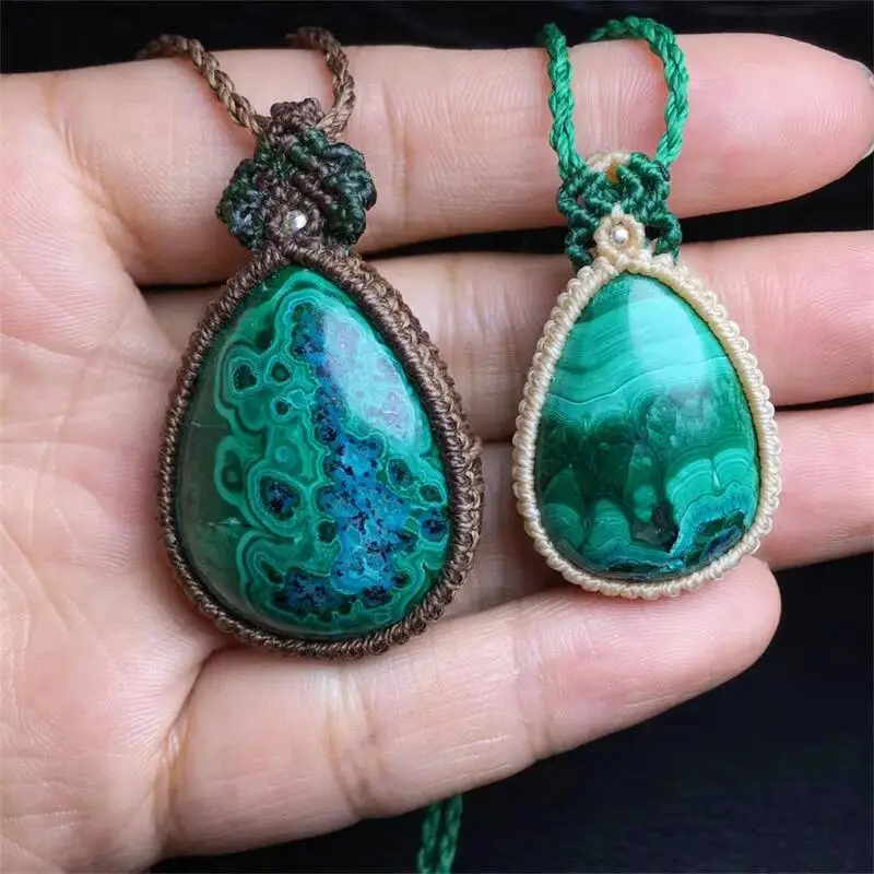 Natural Hand-woven Chrysocolla Teardrop Pendant Fashion Women Healing Jewelry Gemstone Crystal Charm Choker Necklace Gift 1PCS