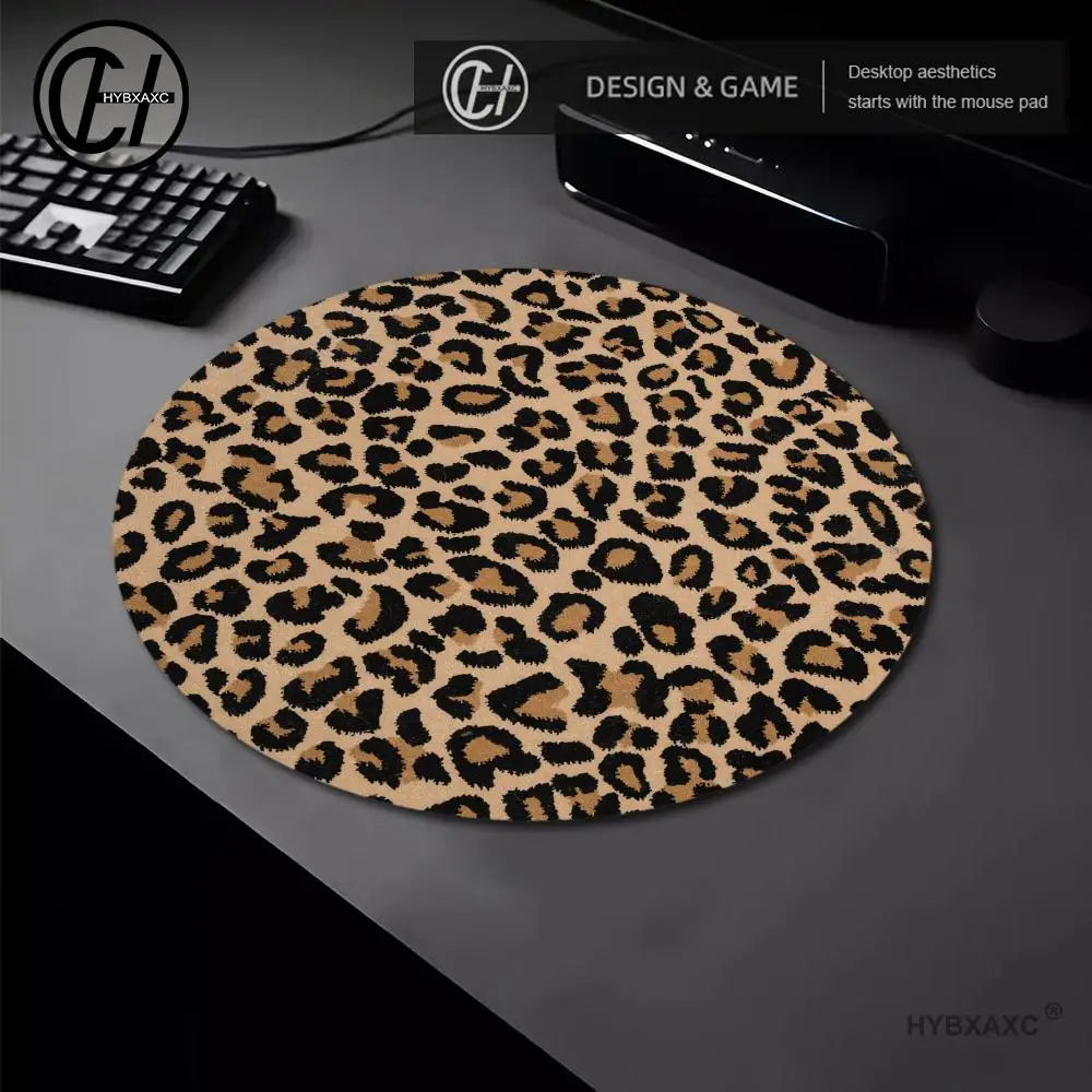 

Small Round Leopard Print Mouse Pad Computer Laptop PC Desk Mat Natural Rubber Anti-slip 20X20cm Mousepad Office and Home Rug