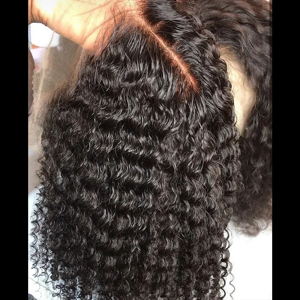 Macio 26 Polegada preto longo 180 densidade sem cola kinky encaracolado peruca dianteira do laço para mulheres com cabelo do bebê pré-arrancado diariamente