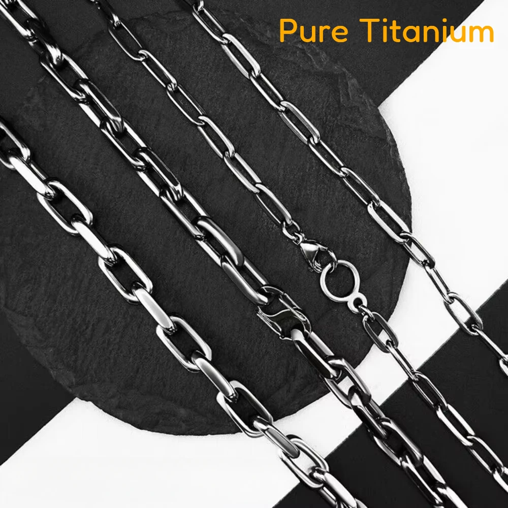 

Fashion TA1 Pure Titanium Flat O Link Chain Necklace for Men Women Sensitive Skin Anti-Allergy Oval Chain Bracelets Necklaces