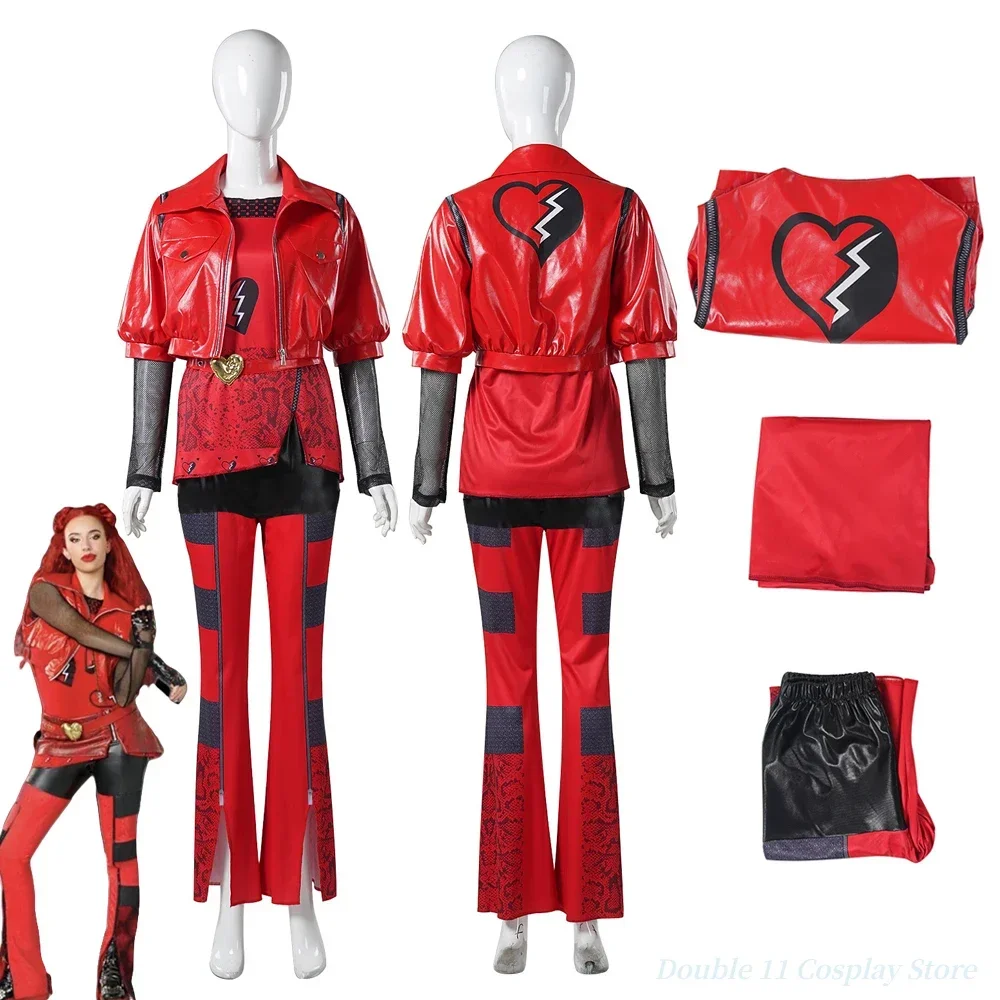 New 2025 Movie Descendants: The Rise of Red Cosplay Costume Adult Women Red Top Coat Pants Set Uniform Halloween Clothes