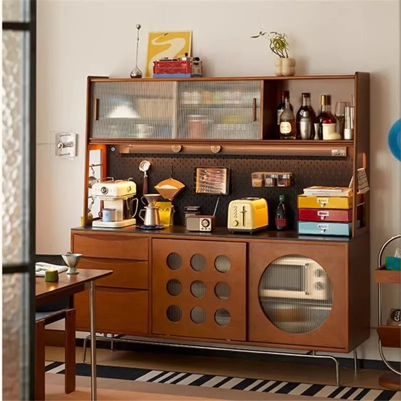 

Retro solid wood dining side cabinet integrated against the wall Nordic rock slab storage cabinet living room
