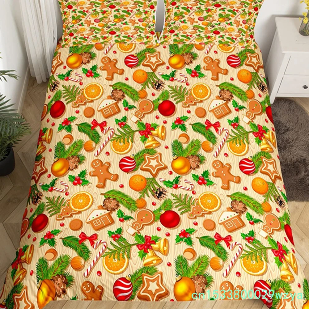 Christmas Duvet Cover Boys Christmas Gingerbread Man Bedding Set Microfiber New Year Quilt Cover Set Xmas Theme Bedspread Cover