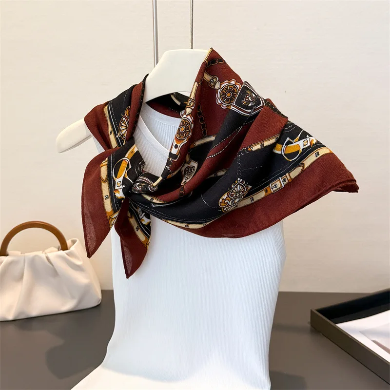 الفاخرة الرجعية 70x70 سنتيمتر مربع وشاح للنساء لينة أنيقة الرقبة شال باندانا طباعة الحجاب أنيق الإكسسوار